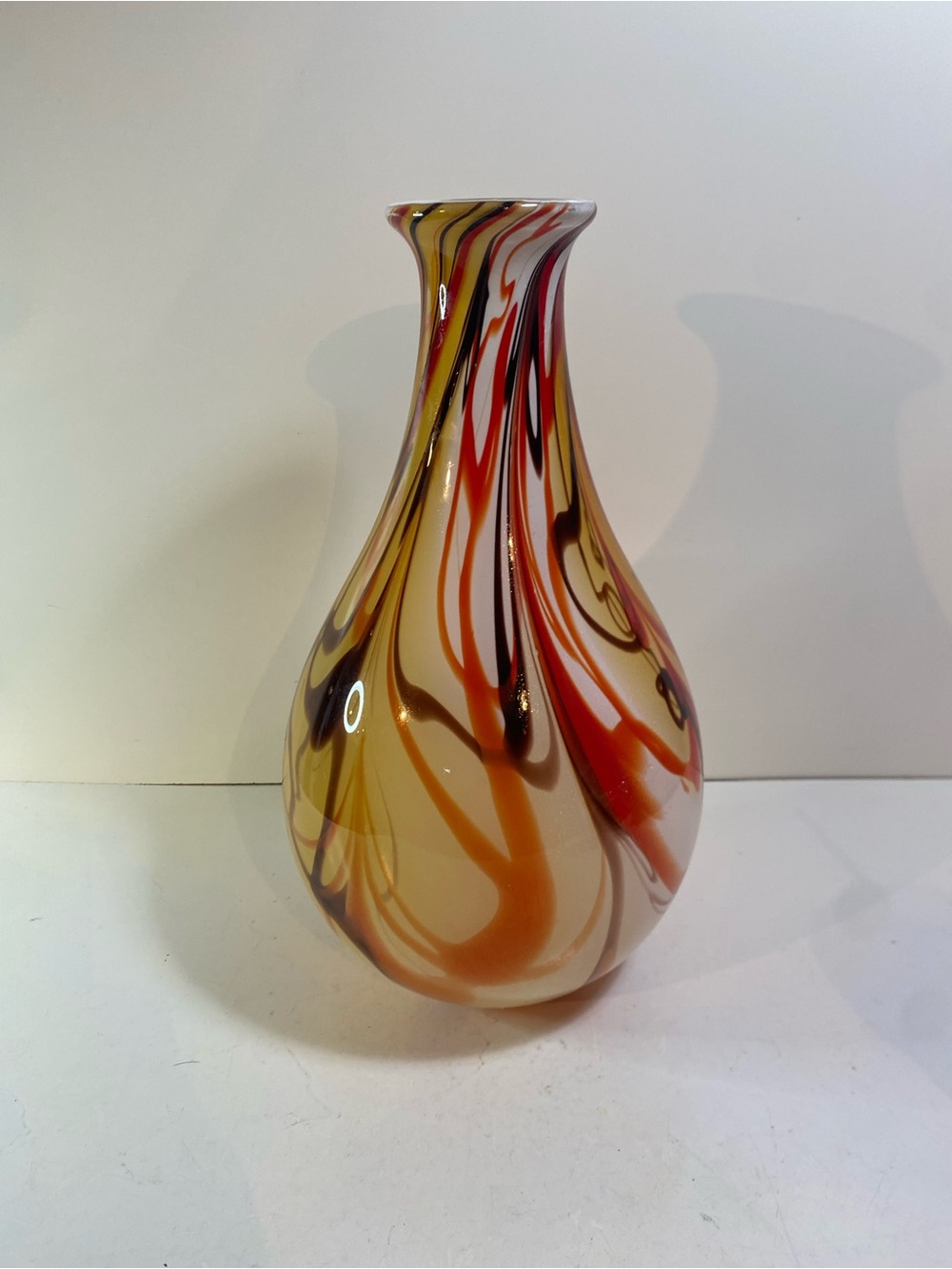Dynasty Gallery Art Glass Orange Brown Gold Swirl Vase 14” Height